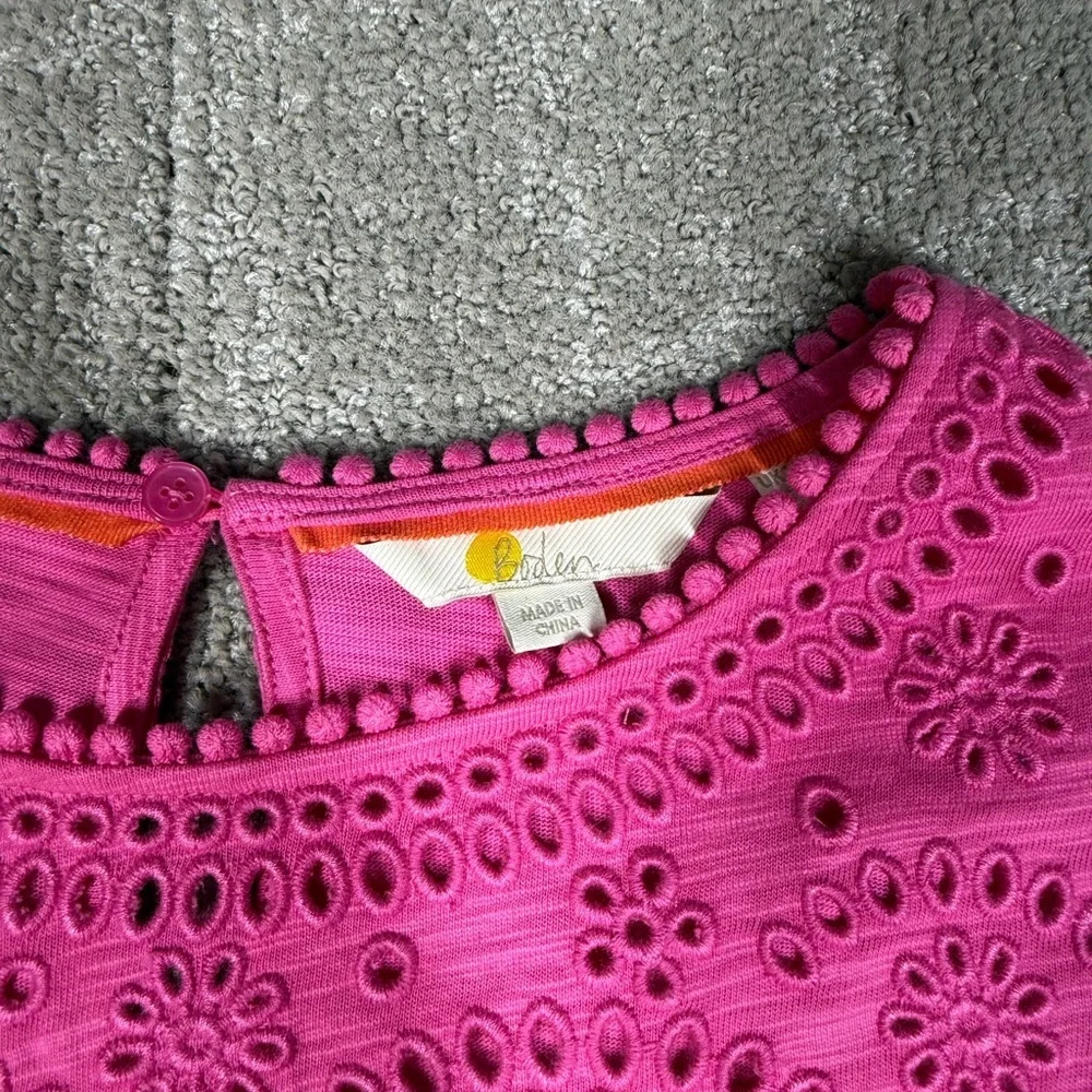 Boden Cutwork Hot Pink Shirt Dress Eyelet Short Sleeve Dress Size 10 - Picture 5 of 8